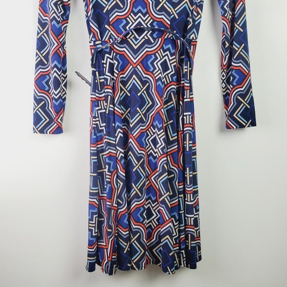 Vintage Cache Full Print Geometrical Belted Full Snap Front Dress XS - Picture 11 of 11